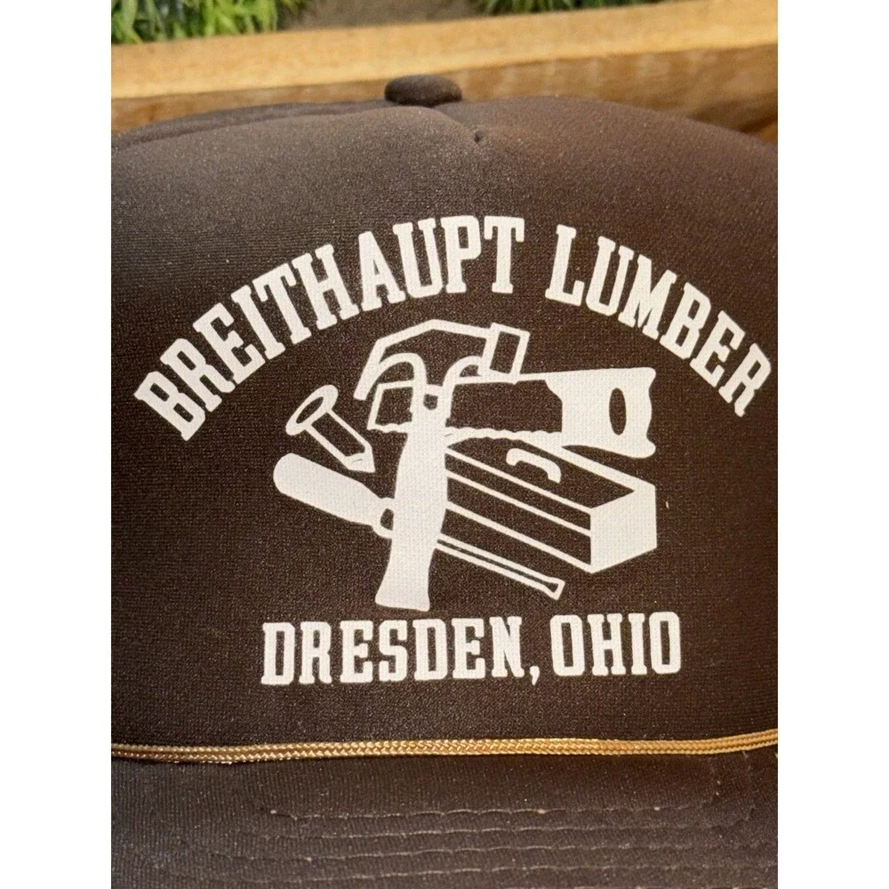 VINTAGE Breithaupt LUMBER Snap Back Mesh Trucker Hat Brown TOOLS Hanmer Saw